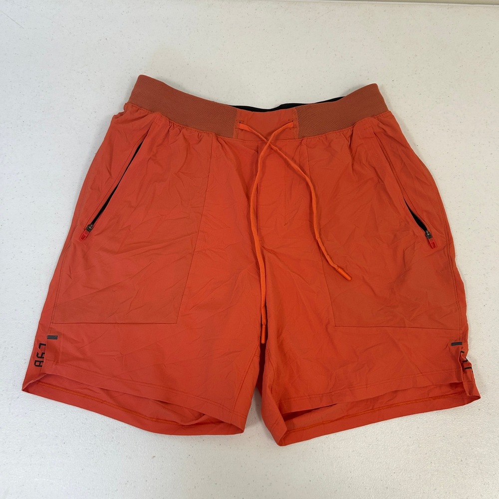 Lululemon License to Train Lined Short 7 Orange Mens Medium Training Gym Shorts